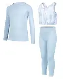 JiAmy Mädchen Yoga Leggings Mädchen Athletic Leggings Training Bras Set Kinder Gym Crop Tank Top Activewear Set für 11-12 Jahre Blau