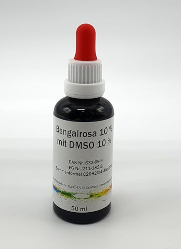 Bengalrosa wässrige Lösung 10% mit 10% DMSO 50 ml in Braunglasflasche mit Pipette