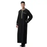 KRUIHAN Kaftan Herren Langarm Gebetskleidung für Männer Islam Schwarz Abaya Herren Arabische Kleidung Herren Thobe mit Taschen Islamische Geschenke,L