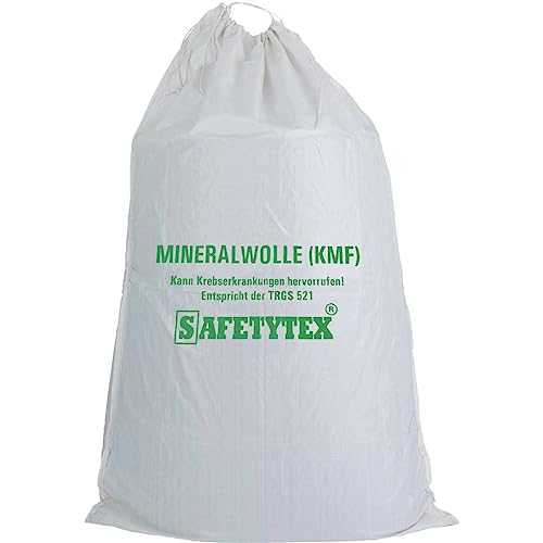 Safetytex KMF Sack 140 x 220 cm - Hochwertiger Big Bag für Mineralfaserabfälle - Transportsack mit Aufdruck und Kordel im Saum - für Mineralfaserabfälle, Glaswolle, Isolierwolle (1 Stück)