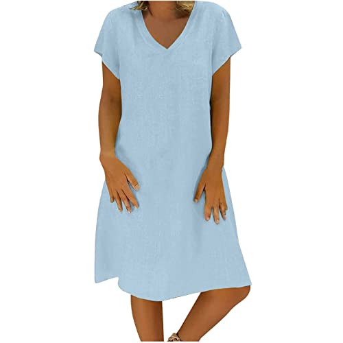 Damen Kleid Lässig Sommerkleid Hohe Taille Midikleid Retro Sexy Strandkleid Casual Tunika Freizeitkleid Bequemer A-Linie-Kleid Kuschelig Atmungsaktive Minikleid Einfarbiges Cocktailkleid