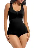 ONEW Damen Shapewear Body BH Tank Bodysuit Top mit V-Ausschnitt Licht Bauchweg Body Shaper Waist Trainer Miederbody Figurformende Unterwäsche,Schwarz,M