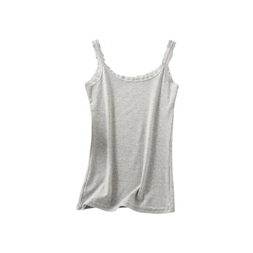 Spitze Träger Tops Baumwolle Einfarbige Sommer Rundhals Tanktops Frauen Oberteile Locker Stretch Unterhemd Spitzentop Tanktops Träger Top für Damen Elegant Lässig Shirt Basic Top