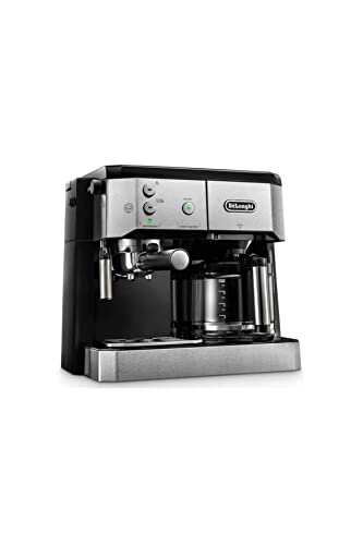 De'Longhi Kombikaffeemaschine BCO 421.S – Kaffeemaschine mit Espresso-Siebträger und Filterkaffee-Funktion inkl. Milchaufschäumdüse, Glaskanne & Wasserfilter-System, 1 l, Edelstahl/Schwarz, single