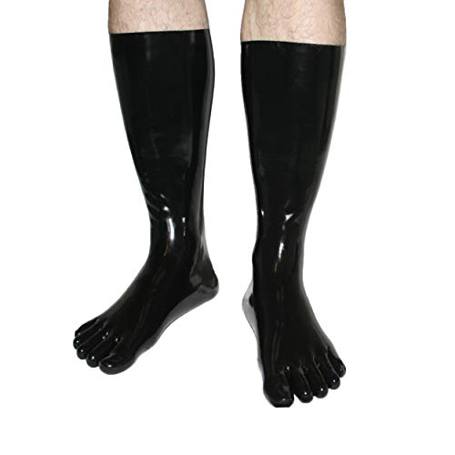 Rubberfashion Latex Zehensocke lang - Latex Zehen Socken wadenlang - Latex Strümpfe für Damen und Herren schwarz 0.4mm S