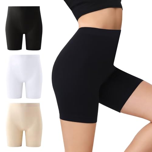 IceCony Radlerhose Damen Kurz für Kleid Shorts Sommer Kurze Boxershorts Leggings Sporthose Schwarz Weiß Beige Hautfarbene Blickdicht Laufhose Outdoor Biker Unterhosen Fahrradhose Fahrrad M 3er Pack