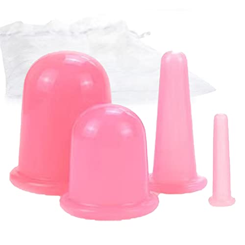 Schröpfgerät Schröpfgläser Silikon Set, Schröpfen Silikon Vacuum Cup 4 Stück, Schröpfgläser für Hals Gesicht Körper mit Aufbewahrungsbeutel, Cellulite Cup Schröpfmassage Tools, Schröpftherapie