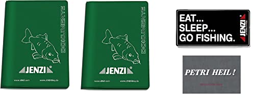 blntackle76 Set Fischereischein - Ausweismappe für Angelpapiere von Jenzi + gratis Aufkleber eat Sleep go Fishing Petri Heil (Set #2, 2 x Tasche+1 xaufkleber Eat + 1x Aufkleber Petri)