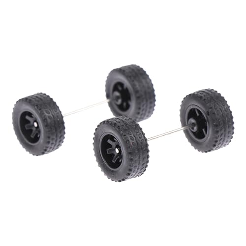 Milageto 4 Stücke 1/64 Skala Räder mit Rad Stange Achsen Ersatzteile für Jungen Diecast Auto Modell Kinder RC LKW Zubehör, Schwarz