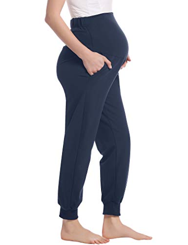 Lang Schlafanzug/Pyjama/Yoga Hose für Schwangere Umstands Schwangerschaft Jogginghose Bequeme Leichten(Marineblau,XL)