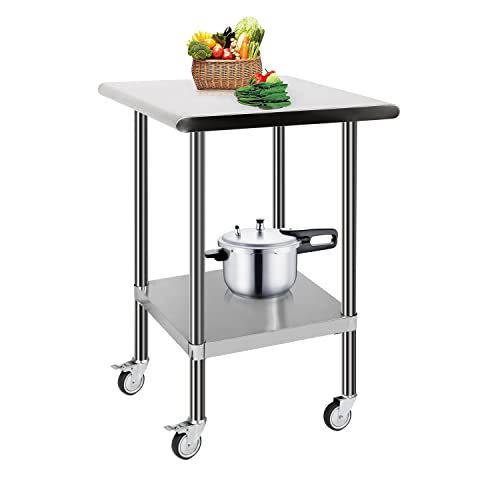 MYOYAY Edelstahl Arbeitstisch 60x60x90 cm, Küche Edelstahltisch Catering Arbeitstisch Küchentisch mit Verstellbare Ablage und Rollen, Gewerbliche Zerlegetisch für Küche Bar Restaurantar, bis zu 200kg