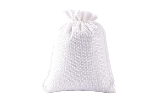 KONMAY 10er Set 20x30cm Weiß Jutesäckchen Geschenkbeutel mit Kordelzug, Groß Jutebeutel Leinensäckchen Sackleinen Schmuckbeutel mit Kordelzug für Lavendelblüten, Schmuck, Geschenke