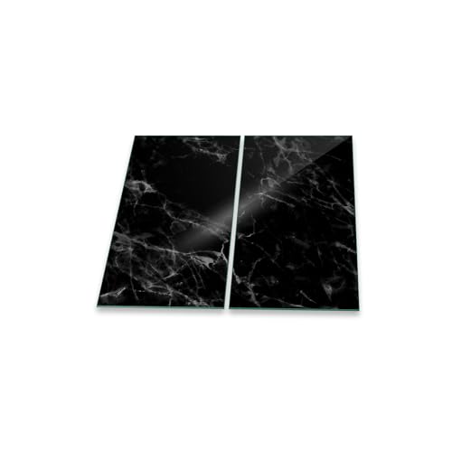 Herdabdeckplatte Abdeckung Ceranfeld Abdeckplatte Schneidebrett 2-Teilig 60x52 Marmor Schwarz- Weiss Spritzschutz Glasplatte Ceranfeldabdeckung Herdschutz Sicherheitsglas Glasschneidebrett 2x30x52