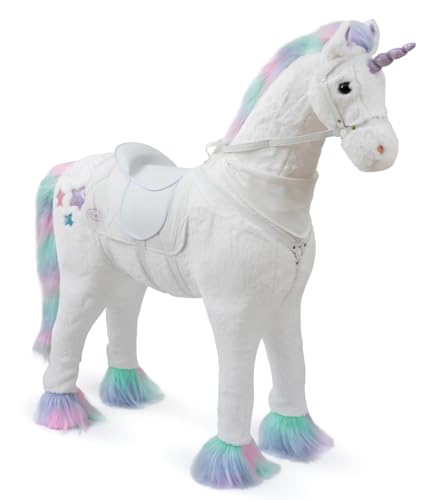 ELLA & PIET® Großes XXL Stehpferd Einhorn Snow mit Sattel (Weiß-Pastell) Steheinhorn Standpferd