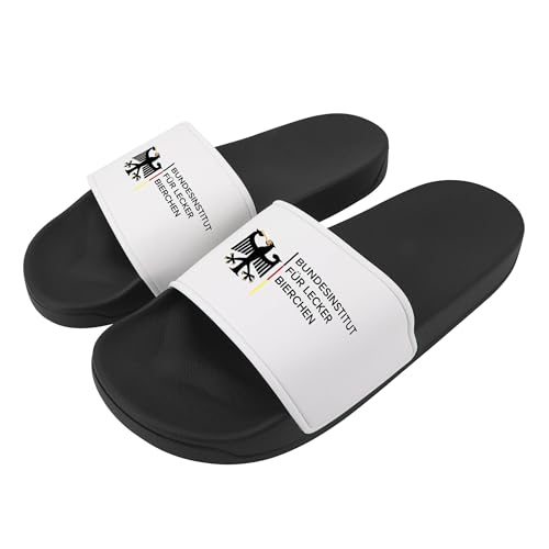 Badelatschen Bundesinstitut für lecker Bierchen - Lustige Hausschuhe, Schlappen für Herren & Damen - Badeschuhe, Badeschlappen mit Motiv - 43 schwarz/weiß