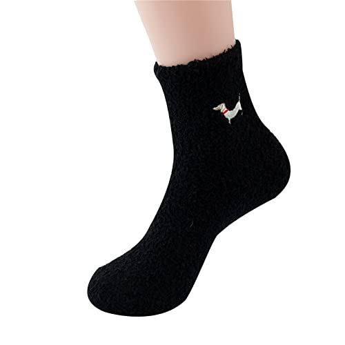 rtdgcv Warme Wintersocken korallenrotem Samt, warme Socken für Zuhause, Hundedruck Frosch Socken Damensocken 39-42 Baumwolle (A, One Size)