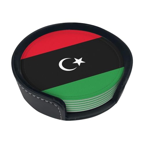 Untersetzer aus Leder mit libyscher Flagge, 6-teiliges Set, Tischdekoration, Schutz für Arten von Tassen