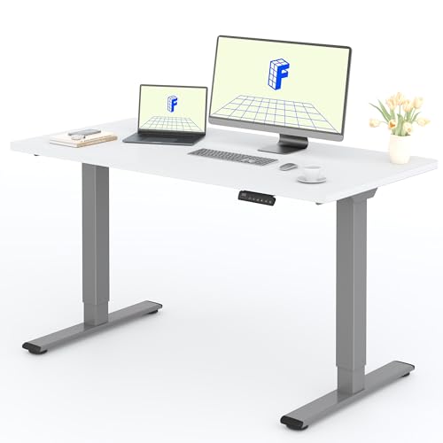 FLEXISPOT Höhenverstellbarer Schreibtisch mit 2 Motoren & 25MM einteiliger Tischplatte,ergonomischer Bürotisch - 140 x 80 cm Weiß, graues Gestell