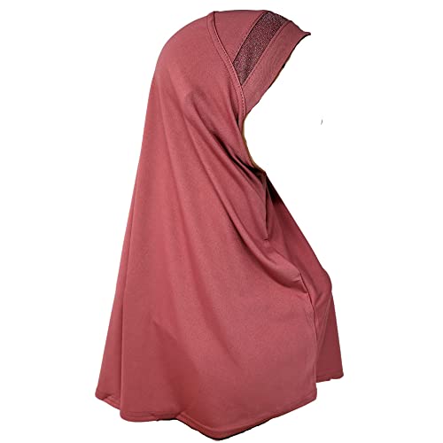 Yaqeen Mädchen Instant Kopftuch Hijab al Amira mit Glitzerborde, fertig gemachter Schal zum Überziehen, ideal für jeden Anlass, Schule/Kindergarten, rose, One size