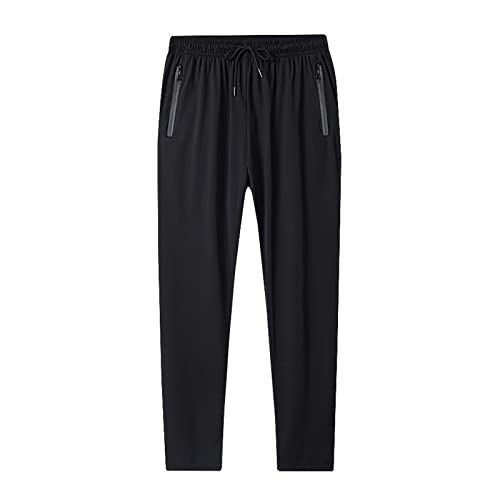 Stretch Jogginghose für Männer Lang Baumwolle Sweathose Loose Fit Geradem Schnitt Freizeithose Sommer Outdoor Leicht Trainingshose mit Reißverschlusstaschen Relaxing Hose Schwarz 8XL