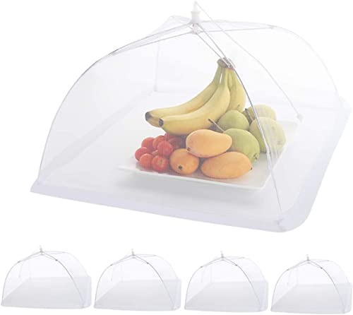 ilauke Fliegenhaube, 5pcs Pop-Up-Mesh Abdeckhaube,43x43cm Wiederverwendbar Faltbar Abdeckung für Lebensmittel Kuchenabdeckung Fliegenschirm Essen,Obst, Picknick, BBQ, Hält Mücken Fern,Weiß