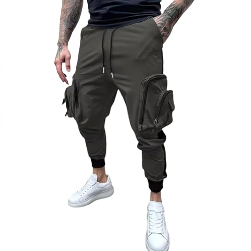 WKAYsIV Herren wasserdichte Wanderhose Herren Hose Sommer Leicht Skinny Arbeitshose Outdoor Trendy Lange Hose Fitnesshose Herren Trainings Hosen(Grün,XXL)