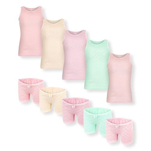 SAMILY Unterhemden Unterhosen Mädchen Set 10er Pack 100% Baumwolle Unterwäsche Tanktop Boxershorts Slips Spaghettiträger Gr. 98/104 3-4 Jahre