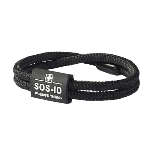 SOS-ID Lifestyle Notfallarmband aus robustem Segeltau mit QR-Code (Größe M/Schwarz) – langlebiges & wasserfestes SOS Armband für Notfälle – schneller Zugriff auf Gesundheitsdaten