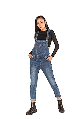 Nina Carter Damen Latzhose Jeans Boyfriend Denim Overall Jumpsuit Used-Look Sommeroverall (Mittelblau (S512-3), L)