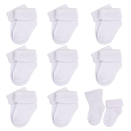 UILYNIU 8 Paar Baby Socken, Unisex Baby Socken (DE/NL/SE/PL, Alter, 0 Monate, 6 Monate, Weiß)