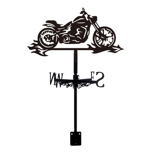 SUPERDANT Eisen Wetterfahne Motorrad Stahl Wetterfahne Flammen Windfahne Schwarze Wetterfahne Ornament Outdoor Eisen Dach Bauernhaus Garten Outdoor Hof Dekor Manneshöhle Geschenk 38.5×25.7cm