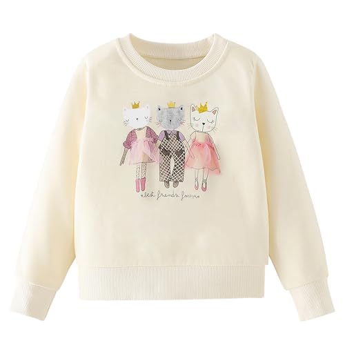 Gumyoss Sweatshirt Mädchen Pullover für Kinder Mädchen Baumwolle Sweater Kleinkind Mädchen Langarm Tops Alter 2-8 Jahre, 128, Katze Beige