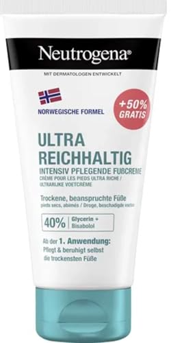 Neutrogena Reichhaltige Fußcreme (150 ml), beruhigende feuchtigkeitsspendende Fußcreme für sehr trockene Füße mit Glycerin, Allantoin & Panthenol, für spürbar weichere & geschmeidigere Haut