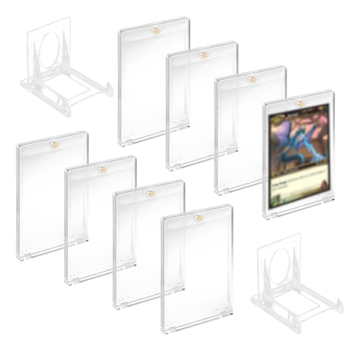HENGBIRD 8 Stück Magnetic Card Holder,UV Sammelkarten Hüllen Spielkarten Toploader 35PT Karten Sleeves, mit 6 Stück Kartenständer, Trading Cards für Pokemon,Yugioh,Magic, Tcg,MTG, Sportkarten Sammlung