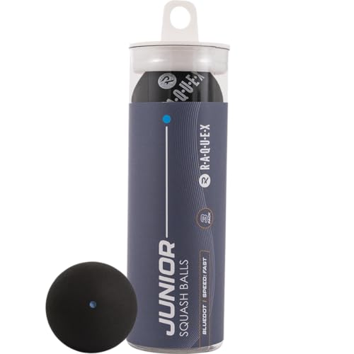 Raquex Squashbälle im 3er-Tube – 4 Geschwindigkeitsoptionen – Elite Doppelgelb, Intermediate Gelb, Rot Squashbälle Anfänger, Junior Blau. Von der WSF zugelassener Squashball (Blau)