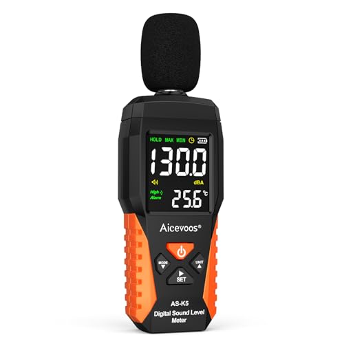 Aicevoos Dezibel Messgerät db Messgerät Schallpegelmessgerät Lärmpegelmessgerät 30~130 dB, Akustische und Visuelle Alarme, A Gewichtet, MAX/MIN Lärm-Messung