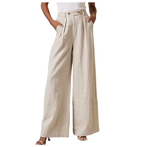 Leinenhose für Damen, Büro, Reisen, Interview, schmale Passform, Sport, Kordelzug, bequeme Anzughose, bequem, Basketball, beige, M