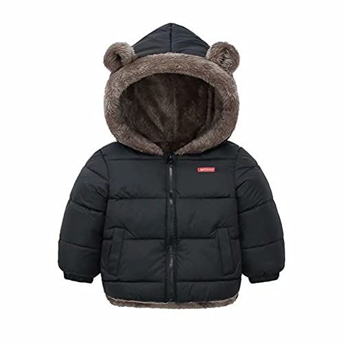 Natashas Baby Kinder Winterjacke Mantel mit Kapuze Jacke Warm Baby Niedlich Plüsch Bärenohren Jungen Mädchen Baumwolljacke（Schwarz, 86-92）