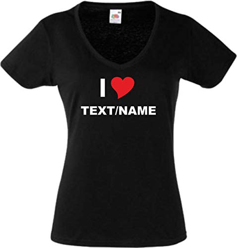 INDIGOS UG - T-Shirt Damen - I Love - Ich Liebe - Aufdruck mit Herz individuell - mit Wunschtext Bedruckt - Druck personalisiert - Geschenk für Party Sport Freundin Freund Mann