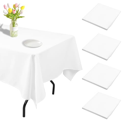 Biertisch Tischdecke, 4 Stück Einweg Tischdecke Weiß, 137 x 274 cm/ 54 x 108 Zoll wasserdichte Tischdecke Party, Tischdecke Hochzeit, Rechteckig Plastik Tischdecke für Party, Geburtstag, Hochzeit