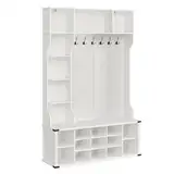 VASAGLE Kleiderständer, Garderobe, Eingangsmöbel mit Schuhregal, verstellbare Ablagen, 20 offene Fächer, 6 Dreifach-Haken, Landhausstil, freistehend, für Eingangsbereich, Flur, wolkenweiß HSR440W03