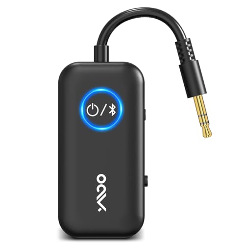 YMOO Bluetooth 5.3 Audio Adapter für Flugzeug, Bluetooth Sender Empfänger mit 3,5mm Klinke, aptx Geringe Latenzzeit, Dual-Link AUX Transmitter für TV/Kopfhörer/Handy