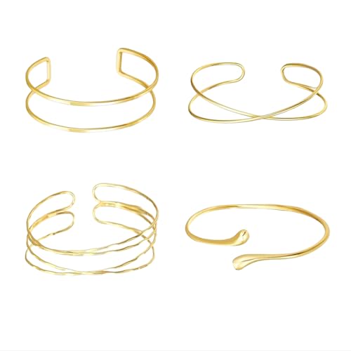 Goiern 4 Stück Armband Schmuck für Frauen Gold Armband Oberarm Minimalistisches Armband Armreif Einstellbare Armspange Coil Armband Set Schmuck