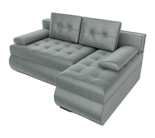 BROMARKT Ecksofa KASTELL 2 L-Form Schlafsofa Wohnlandschaft Links/Rechts Couch, Bettkasten,Schlaffunktion,viele Farbvarianten (Rechts, Monolith 85 – Grau, h80 x t141 x b200 cm)