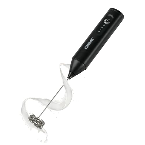 STONELINE Elektrischer Milchaufschäumer USB C Aufladbar mit 3 Stufen, Mixstab mit Edelstahl Schneebesen Doppelfeder Schaumbereiter Getränkemixer Handmixer für Kaffee Cappuccino Cocktails, Schwarz