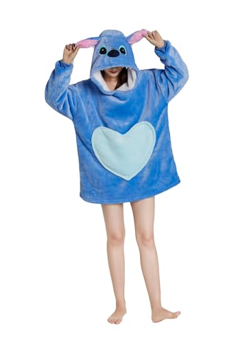 JVJQ Tragbare Decke Hoodie, gemütliche warme Kapuzendecke für erwachsene Frauen Männer Teens, One Size Fits All (blau)