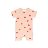 LÄSSIG Baby Jumpsuit kurzarm Schlafanzug aus Bio-Baumwolle GOTS zertifiziert/Playsuit Heart peach rose, Größe 86/92, Alter 12-24 Monate