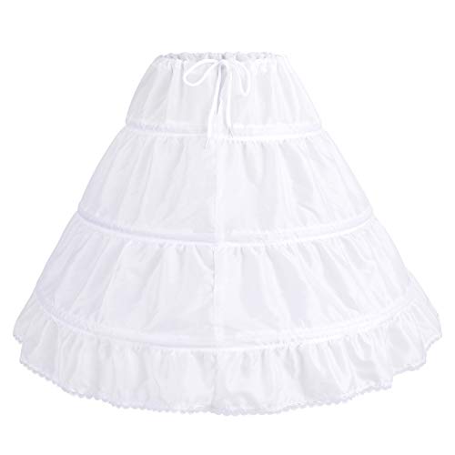 IMEKIS Mädchen Reifrock Petticoat Crinoline 3 Ring Spitze Trimmen Bustle Brautjungfer Underskirt Kordelzug Weiß Prom Unterrock für Kinder Blumenkleid Weiß 3-8 Jahre