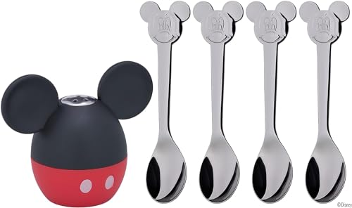 WMF Disney Mickey Mouse Streuer Set 5-teilig, Salzstreuer mit 4 Löffel, Cromargan Edelstahl poliert, spülmaschinengeeignet