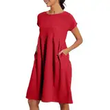 UNIQTA Sommerkleider für Damen, Übergröße, lässig, locker, einfarbig, Strandkleid, kurzärmelig, Rundhalsausschnitt, Bluse, Midi-Kleid mit Taschen, rot, XXXXXL